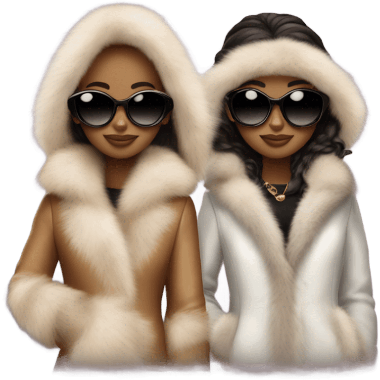 two teenage girls wearing fur coat and sunglasses glamour emoji