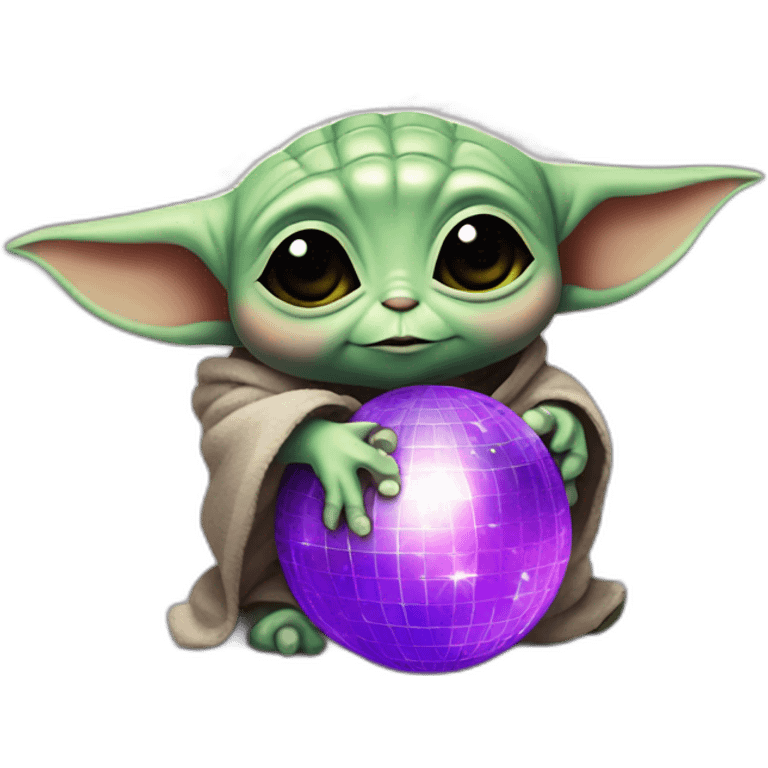 Baby yoda hugging a purple disco ball emoji