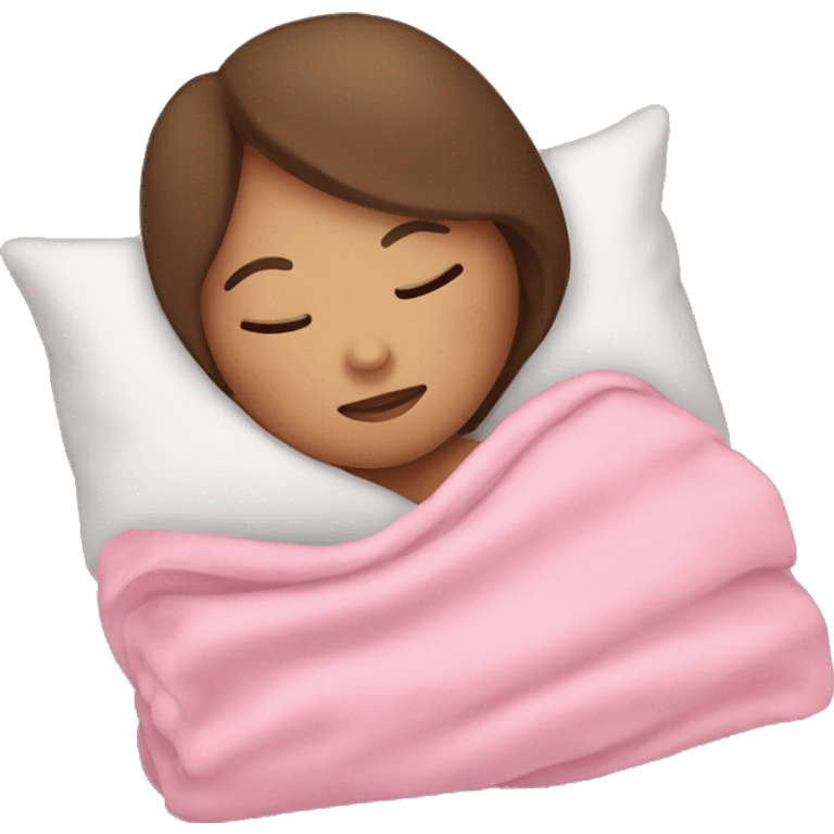 brown hair girl sleeping with pink blanket emoji