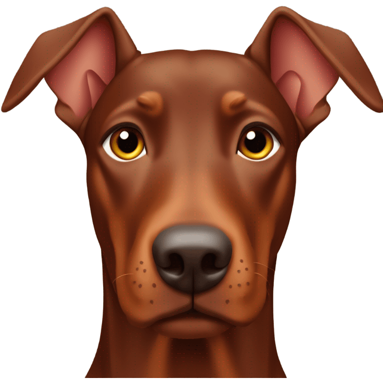 Red Doberman without cropped ears face facing front happy eyes emoji