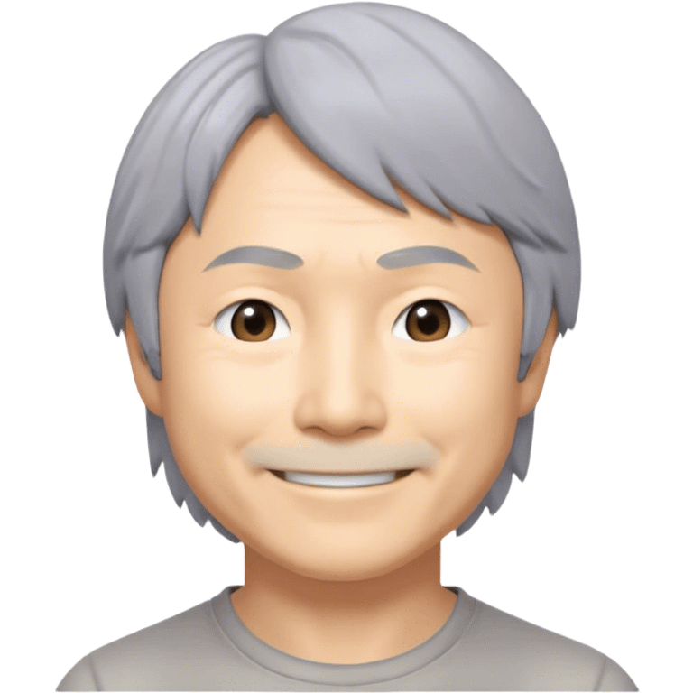 ​Cinematic Realistic Portrait of a Smiling Shigeru Miyamoto, depicted with warm, approachable features, gentle grey-tinted hair, and kind, expressive eyes, set against a subtle backdrop hinting at iconic video game imagery, rendered with lifelike textures and soft, inviting lighting that captures his innovative spirit, emoji