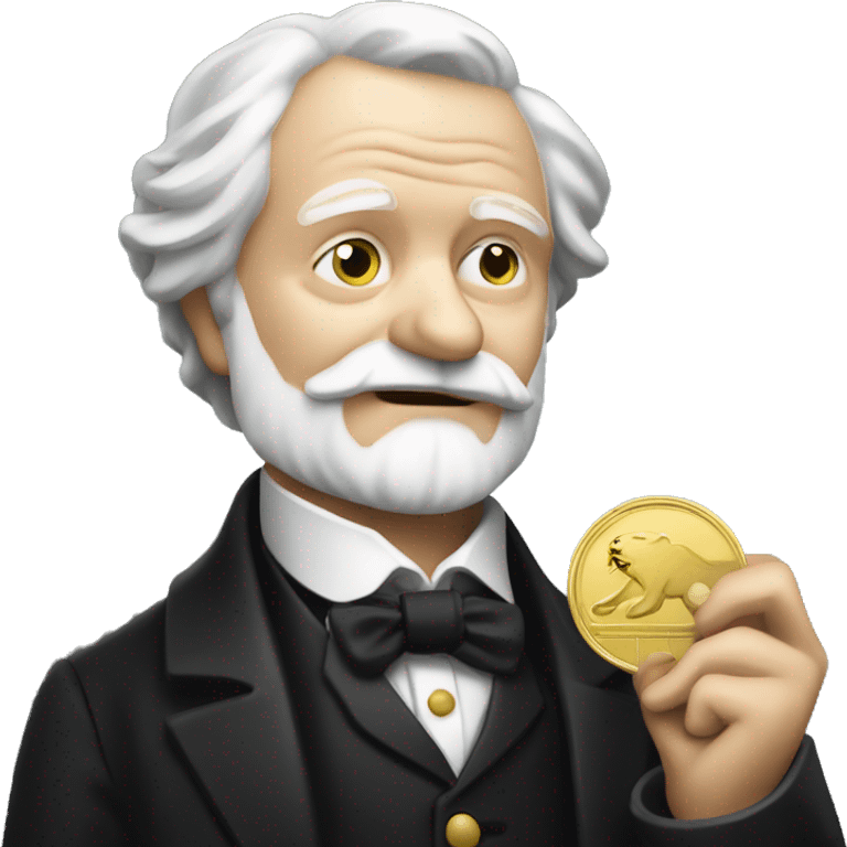 Victor Hugo holding a gold coin in his hand emoji