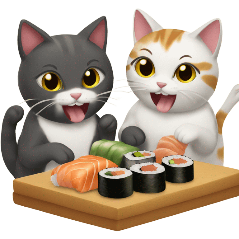 three cats eating sushi emoji