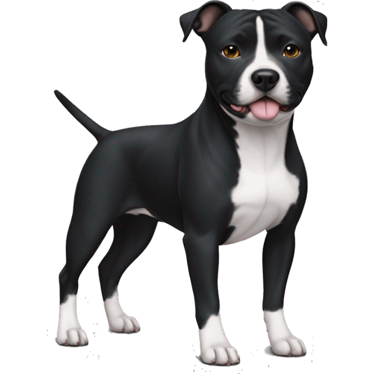 Small black Staffordshire bull terrier with a white j on his chest emoji