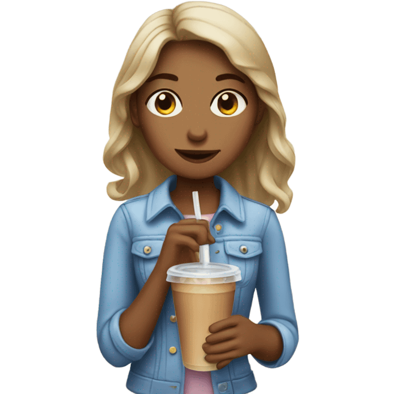 Girl drinking iced coffee emoji