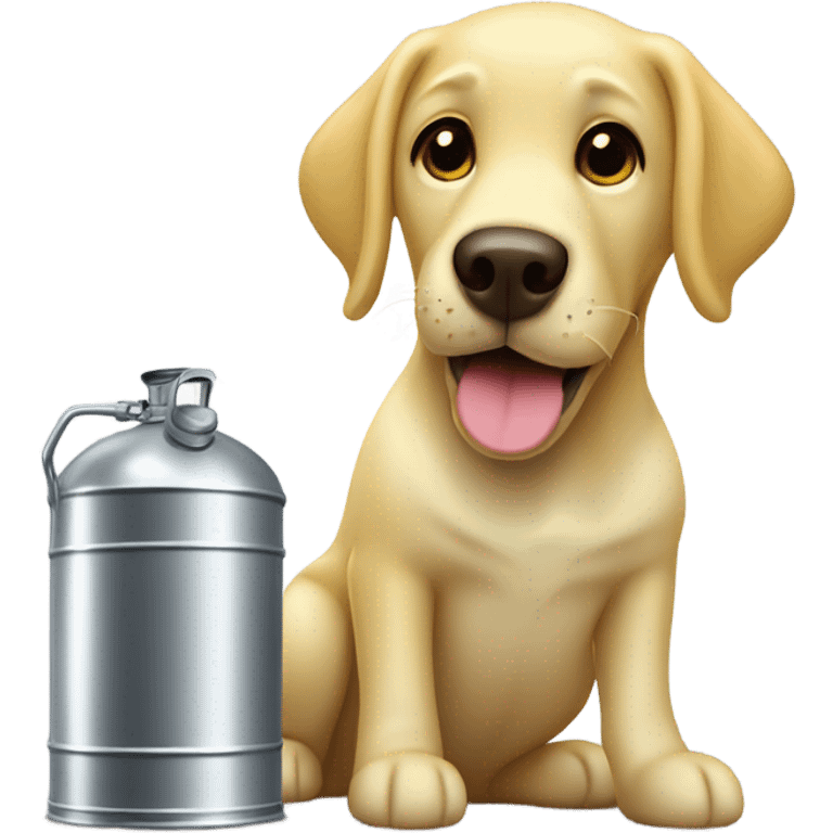 Yellow lab sniffing a gas can emoji