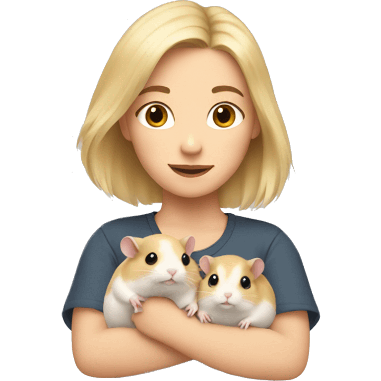 blonde girl holds three hamsters in her arms emoji