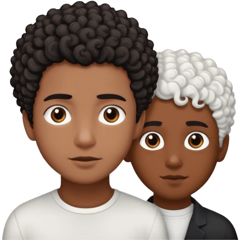 Brown skin boy with short curly black hair next to white hair whit brown hair  emoji