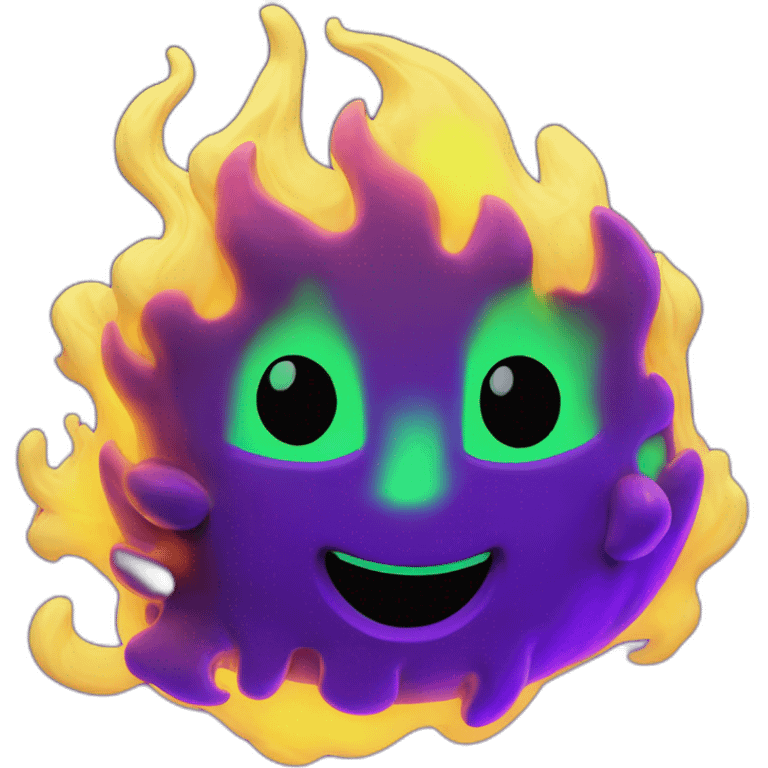 Fire Cyber emoji of a FUTURISTIC HIGHTECH 3D Fire colors Lemon green and purple neon Fire emoji