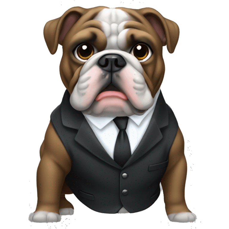 Black English bulldog wearing suit emoji