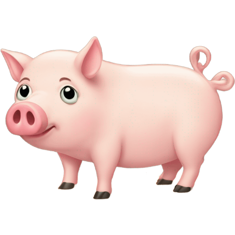 A fat pig eating bacon in a barn emoji