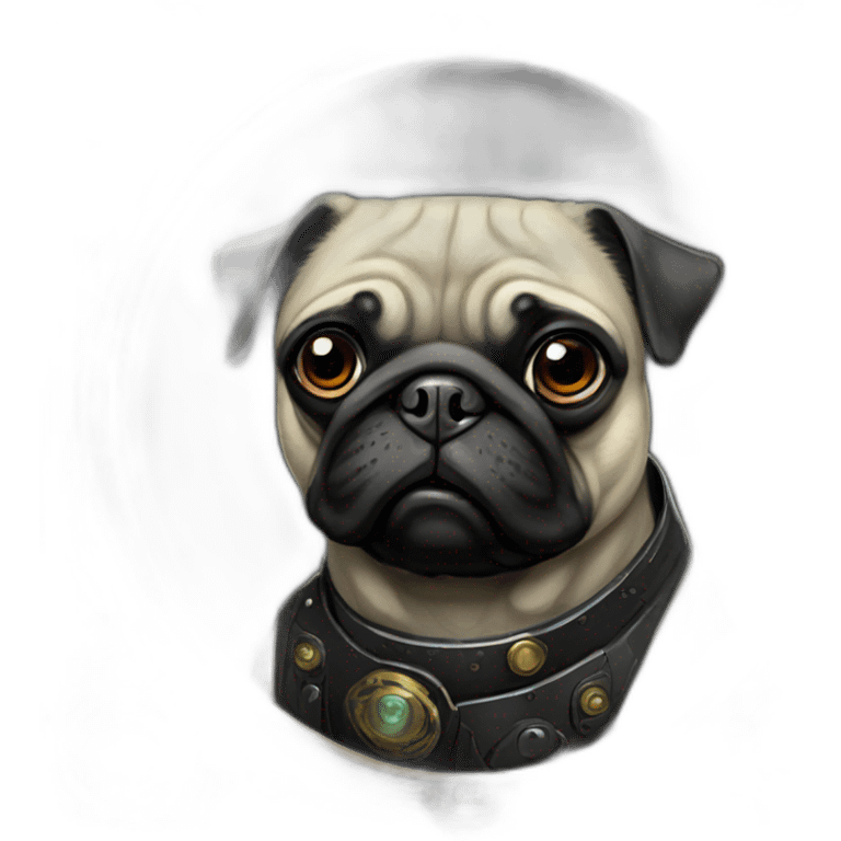 A cyberpunk black pug in Art Nouveau style during 1910 emoji