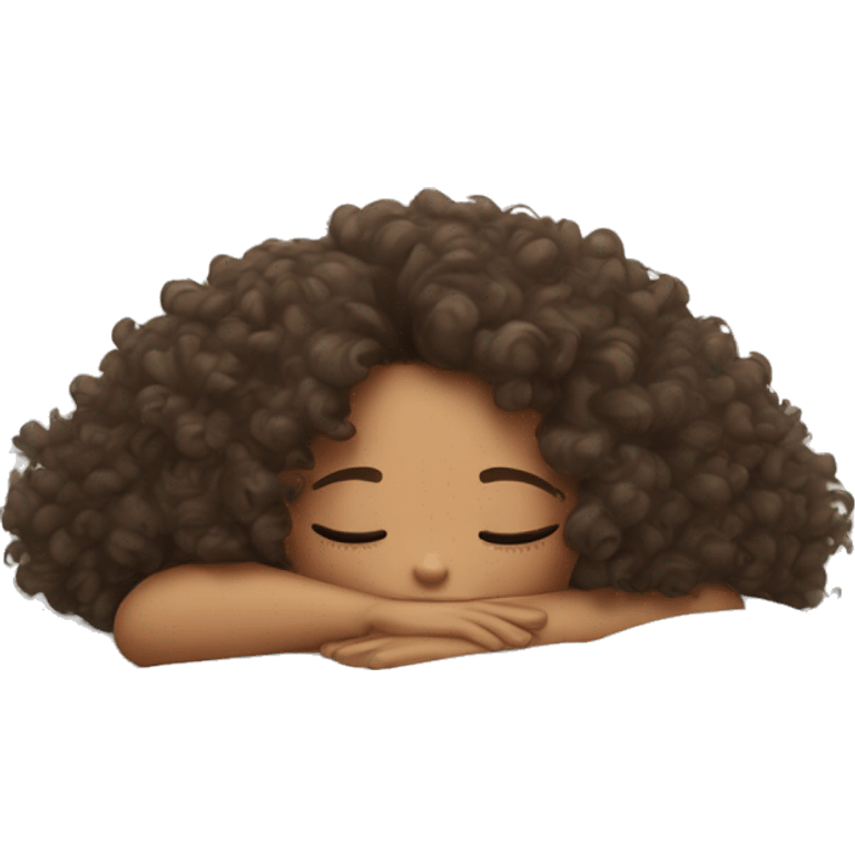 Girl with curly hair taking nap on white pillow emoji