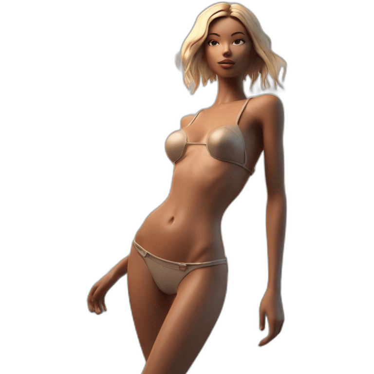 Fashion editorial style octane render, lush beach, stylized, two shot angle of a (Young Woman, nude, skinny, fit, small breasts, bare belly, with mechanical sexy beach outfit. 1. 3) emoji