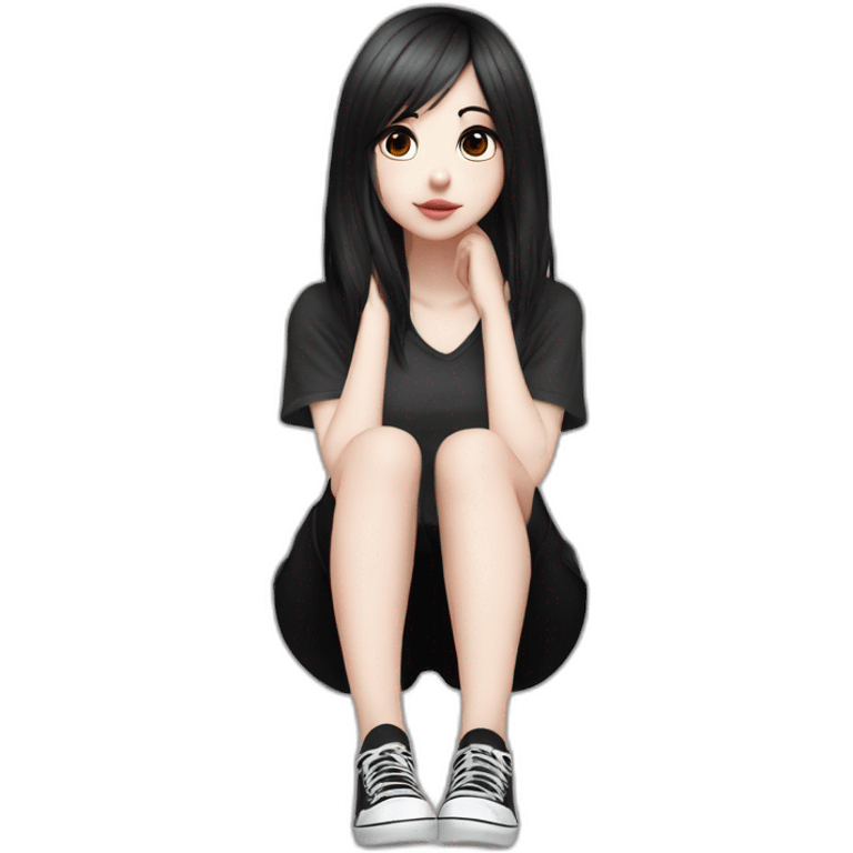 Full body curvy emo girl sits on the floor черная юбка белые трусики рваные полосатые чулки emoji