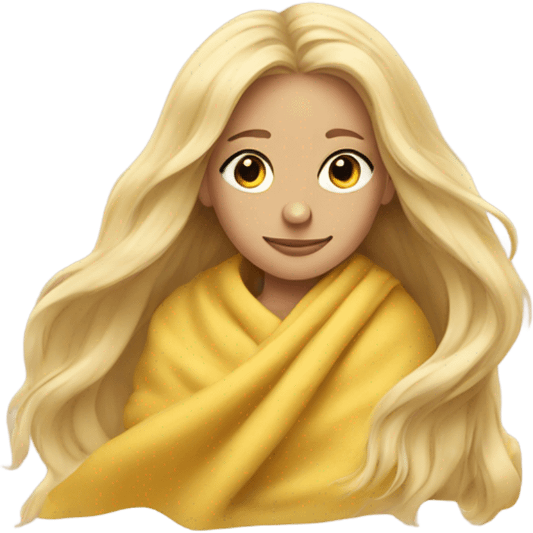 Pretty long haired blond girl wearing yellow pastel blanket  emoji