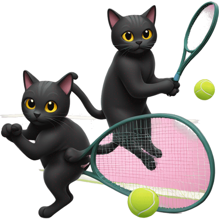 Two black cats playing tennis  emoji