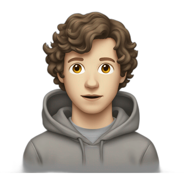 Jesse Eisenberg grey hoodie brown hair emoji