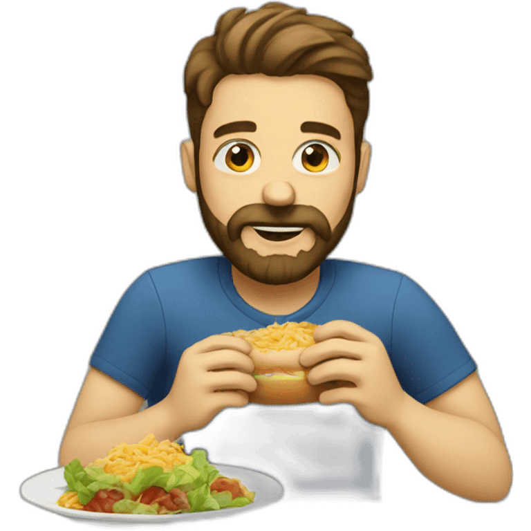 man with beard eat lunch emoji