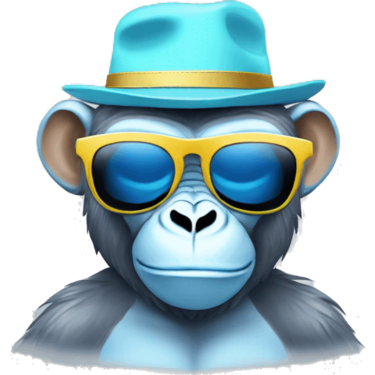 light blue gorilla tag monkey with angel wing hat and chromatic sunglasses emoji