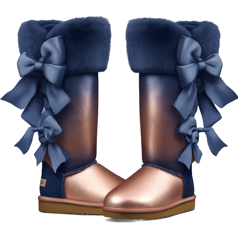 Realistic Pair of copper to Navy blue ombre Ugg fur boots with bows emoji