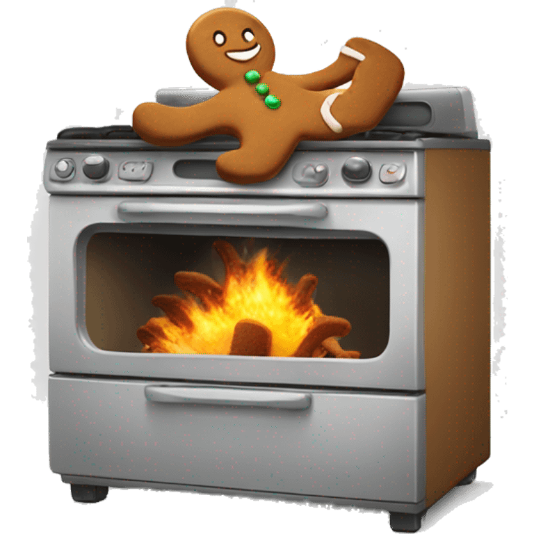 Oven with gingerbread man running away emoji