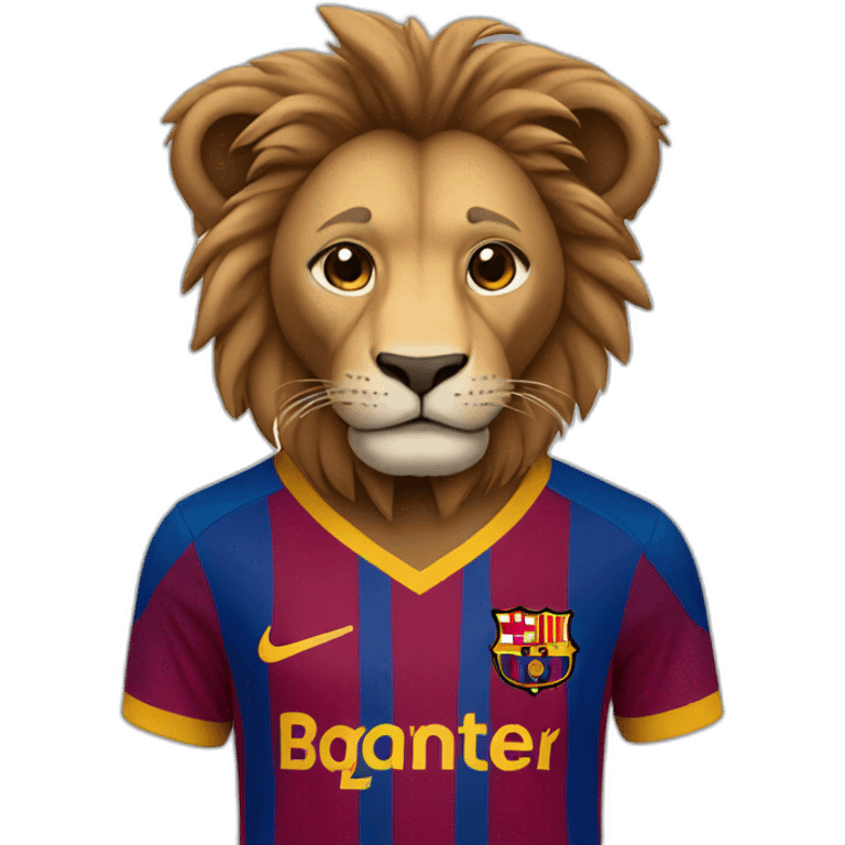 lion dressed in barcelona soccer gear emoji