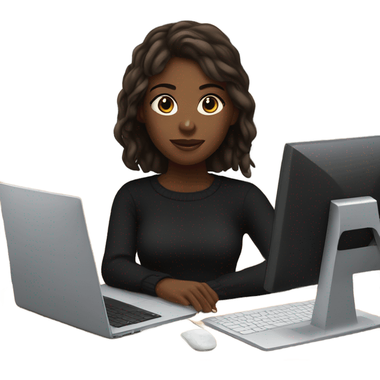 black girl on a computer with a black sweater and brown hair emoji