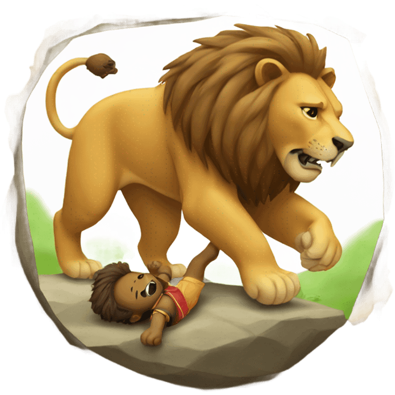 Lion tackles a bear emoji