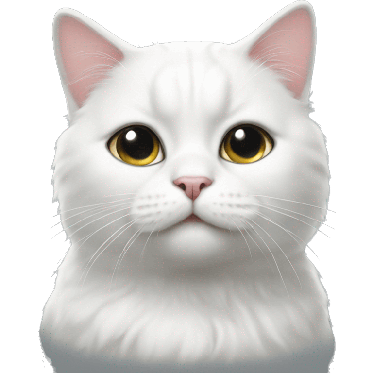 White cat with black emoji