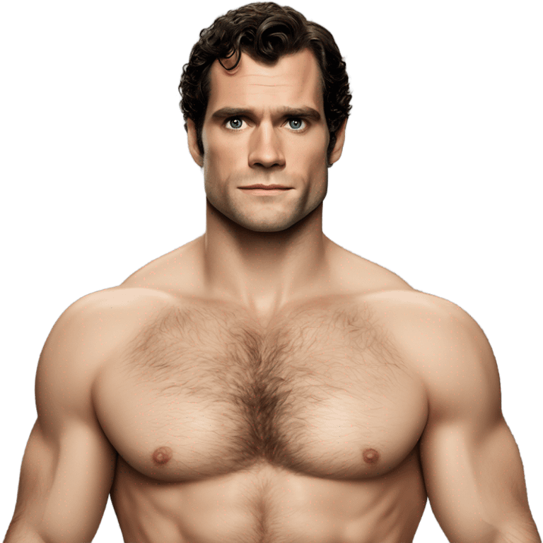 Henry Cavill with a bare upper body, featuring a naturally textured chest and underarms. emoji