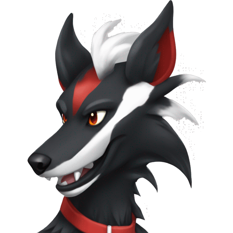 Black Cool Edgy Sergal-Houndoom-Fakémon  with White and Red Edgy markings emoji