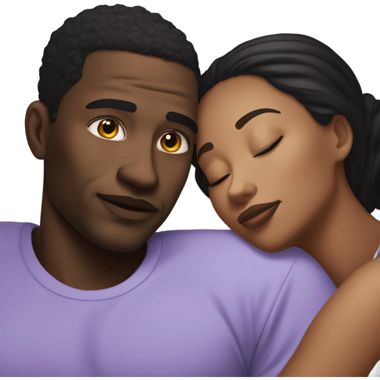 Black medium toned Man and black light toned woman laying down together  emoji