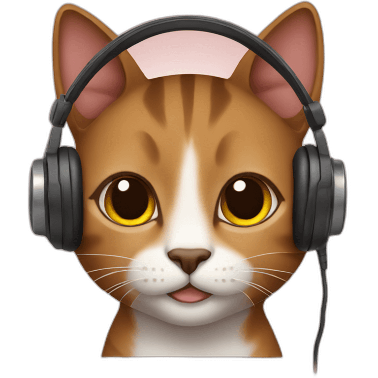 Brown cat wearing headphones emoji