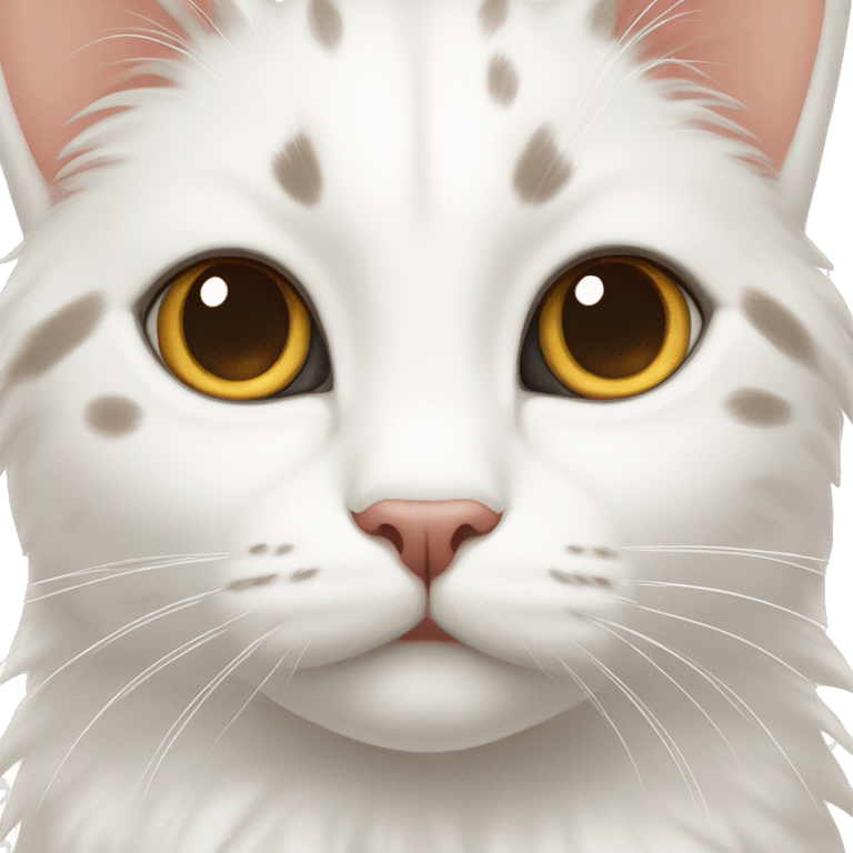 A pure and beautiful white cat has clearly distinguishable brown spots on its head emoji