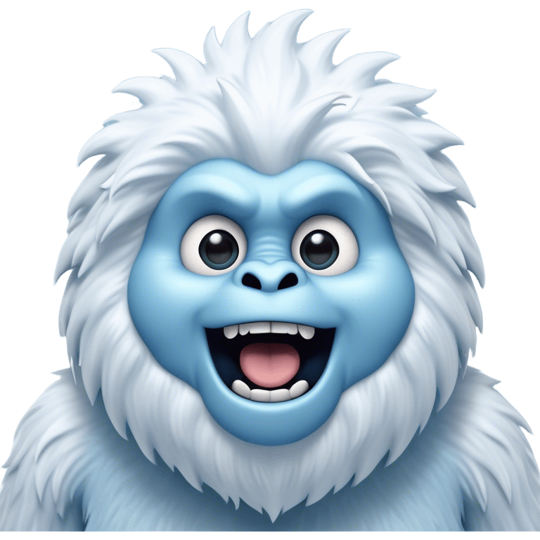 Cinematic Comical Yeti Portrait Emoji, with a cartoonishly exaggerated, fluffy figure in cool, frosty whites and icy blues, head tilted in an overly surprised expression with wide, comically sparkling eyes and a quirky, open-mouthed grin, simplified yet hilariously detailed, glowing with a soft frosty outline capturing the meme-worthy fun of a yeti in playful shock! emoji