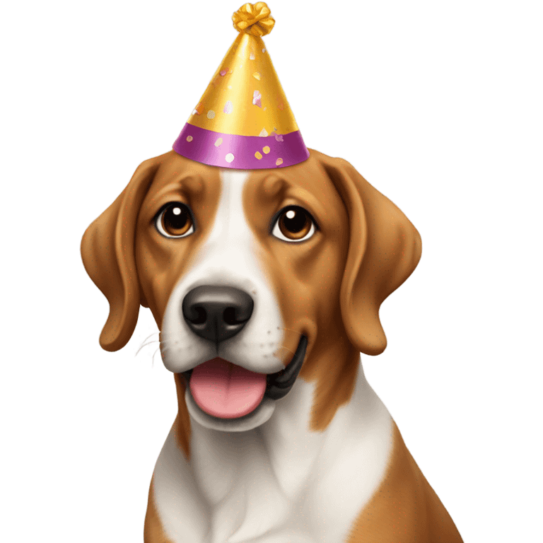 Dog wearing birthday hat emoji