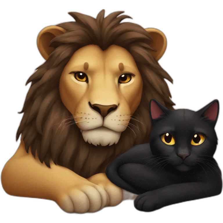 Lion and black cat sleeps together  emoji