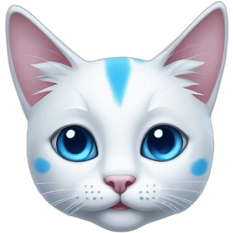 cartoon white cat with a blue spot on his left side and a blue ear emoji