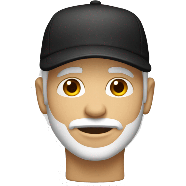 man with white cap, light skin tone, black t-shirt, middle age emoji