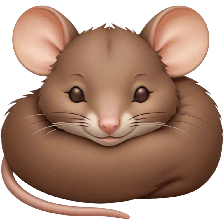 Meme-Worthy Cute Sleeping Brown Rat Portrait Emoji, Head resting peacefully with a contented smile, showcasing a compact, nimble build and a luxuriously soft brown coat, eyes gently closed in serene, restful slumber, Simplified yet hilariously adorable features, highly detailed, glowing with a soft, drowsy light, high shine, relaxed and utterly lovable, stylized with an air of playful laziness, soft glowing outline, capturing the essence of a sleeping rat that feels destined to become the next viral sensation of adorable urban rest! emoji