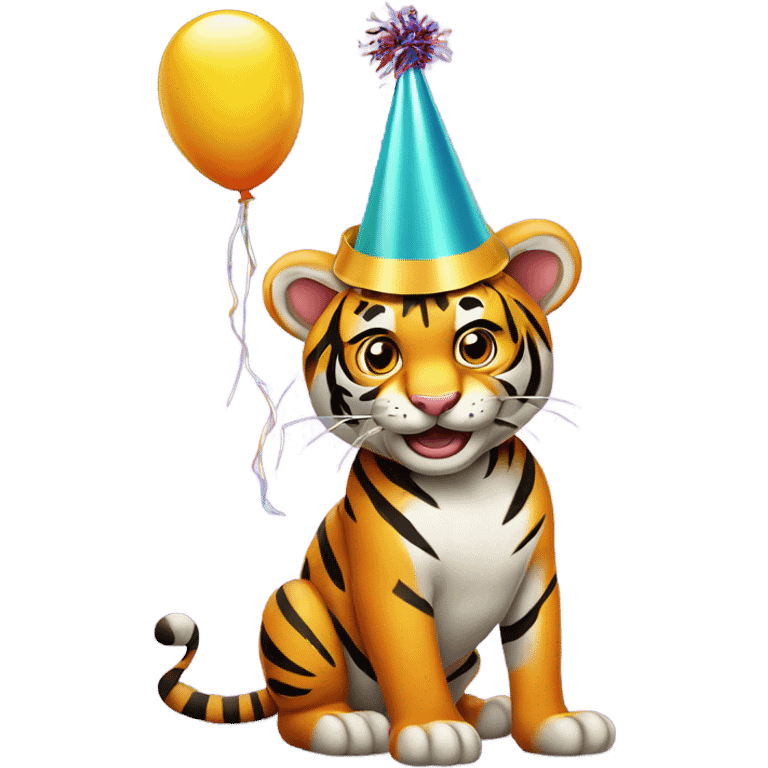 Party Tiger with a party hat and a party popper emoji