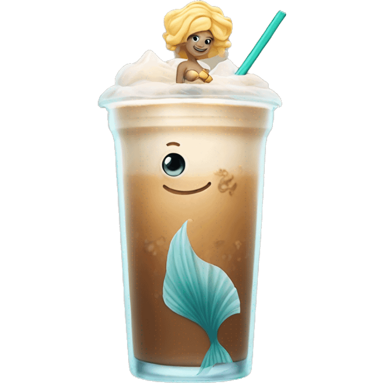 mermaid swims in a huge glass of iced latte emoji