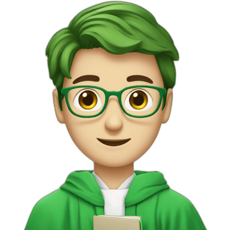 a European-looking student in a green robe with a sprout of green in his hands emoji