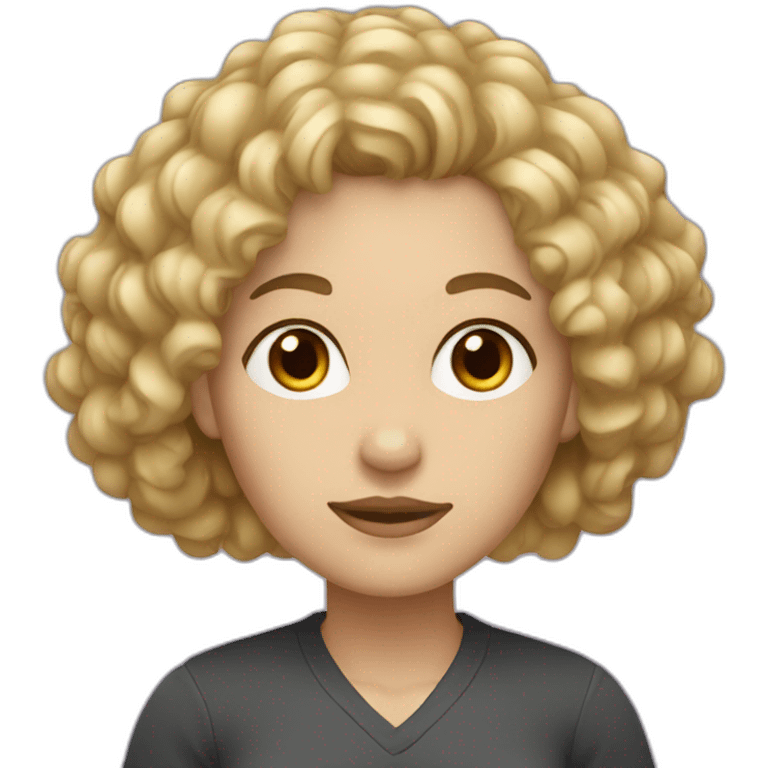 A white woman with curly dark brown hair and blonde streaks in the front emoji