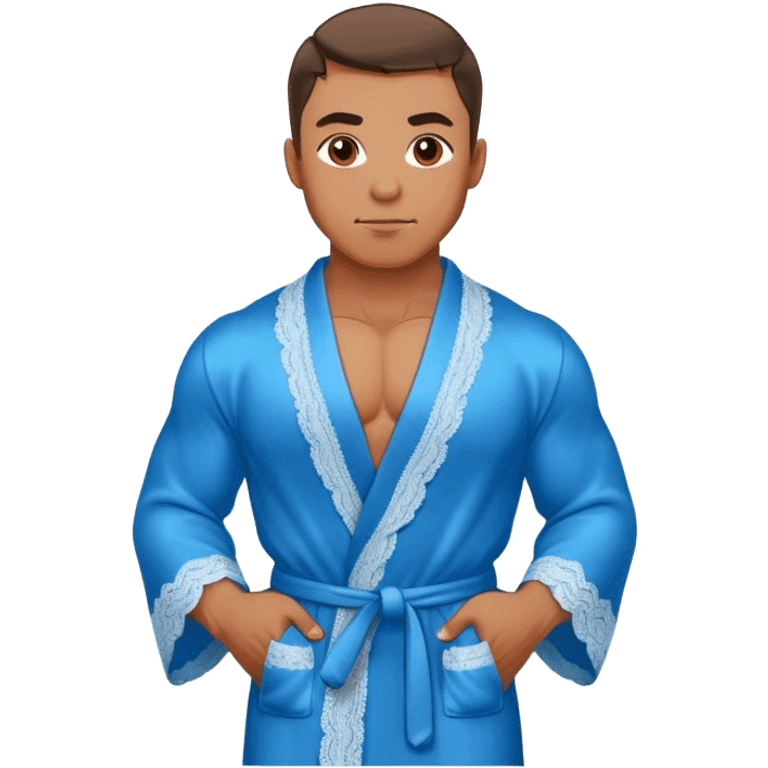 muscular man body silk lace blue robe model emoji