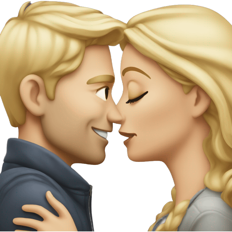 A blonde woman kissing a blonde man on the cheek emoji