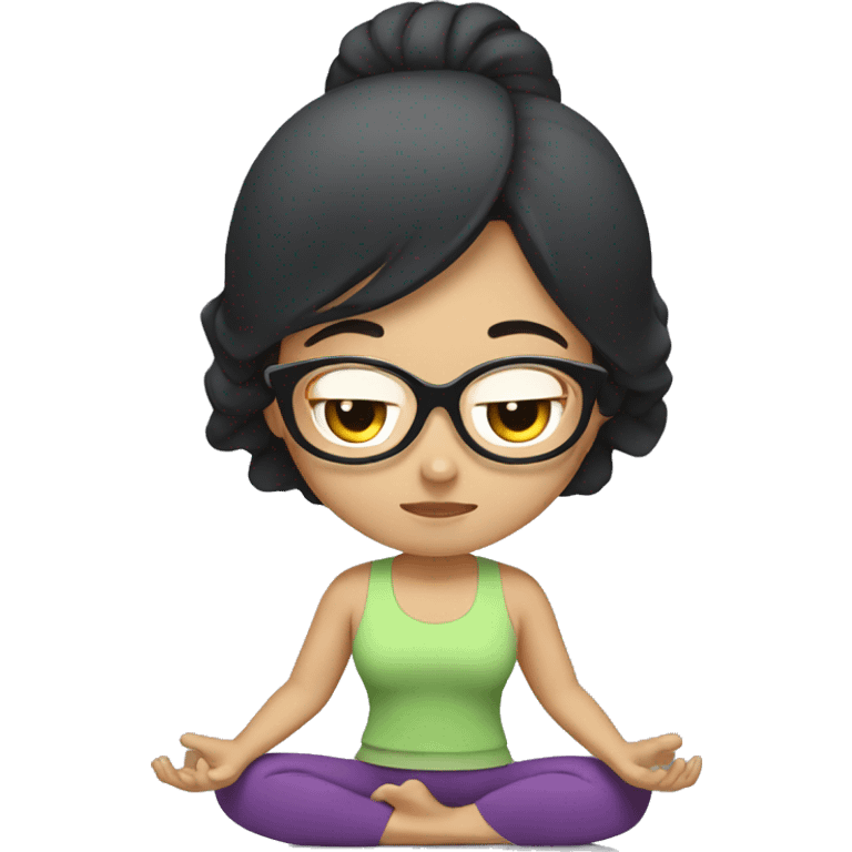 Chinese woman with glasses and black medium hair doing yoga emoji