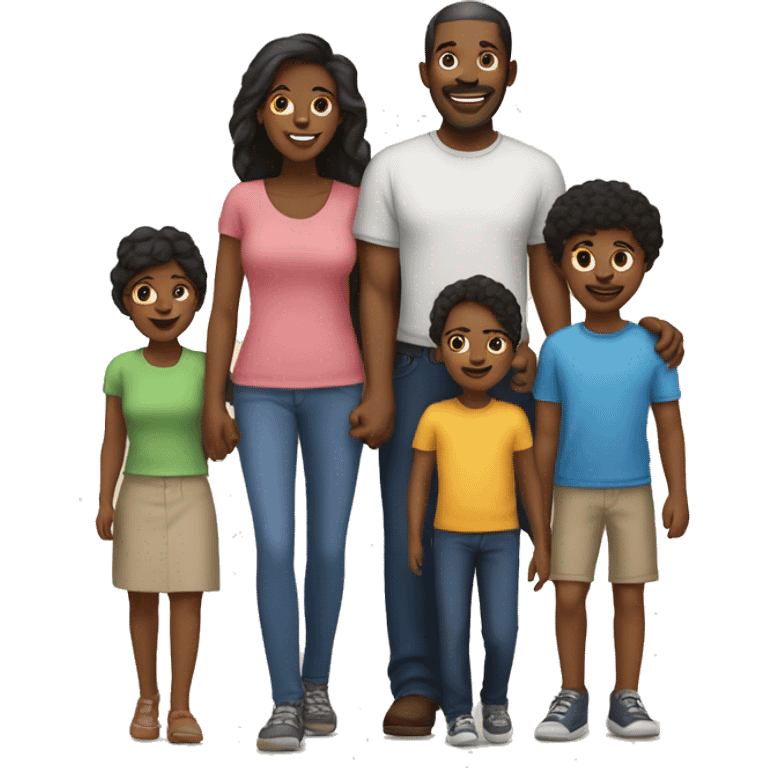 black family with both parents one son and 3 daughters emoji