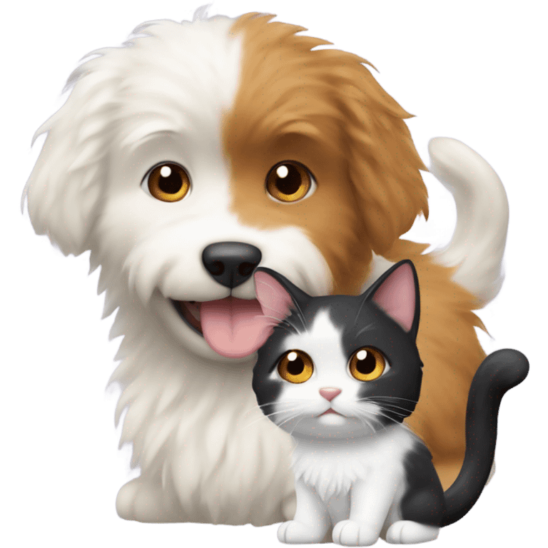 White fluffy dog and calico cat emoji